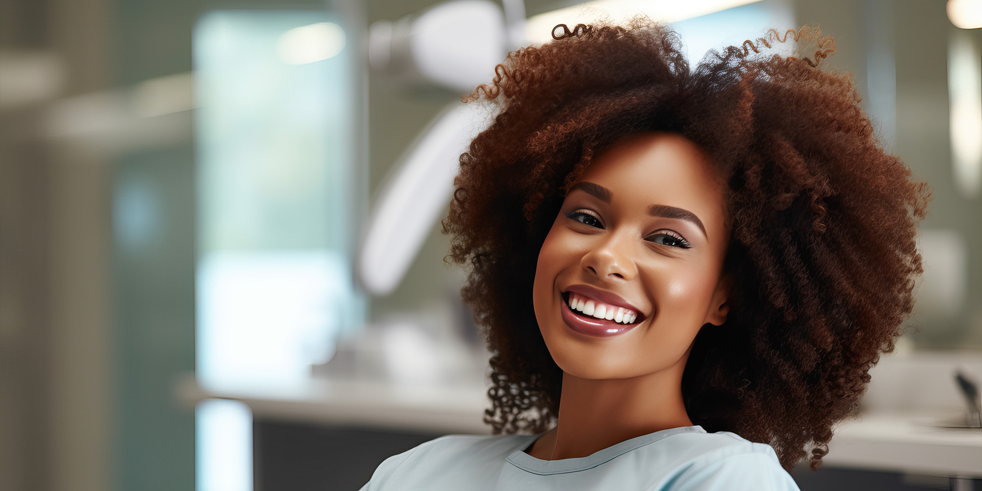 female smiling after their denta procedure within the dental practice